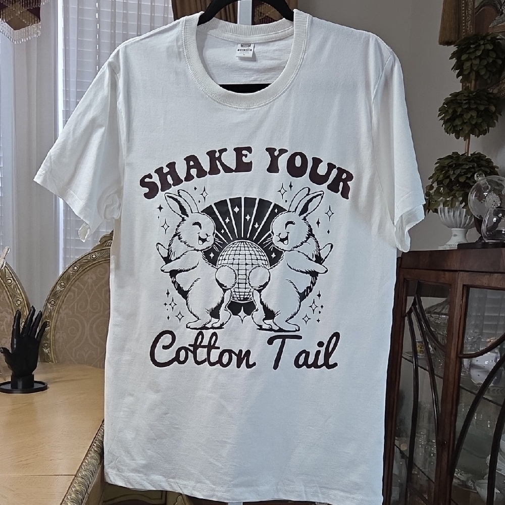 White Graphic T-Shirt with Bunny Print